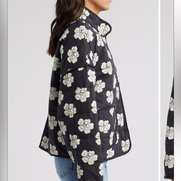 Free People Chloe Print Quilted Jacket XS NWT Floral Black - Picture 5 of 9